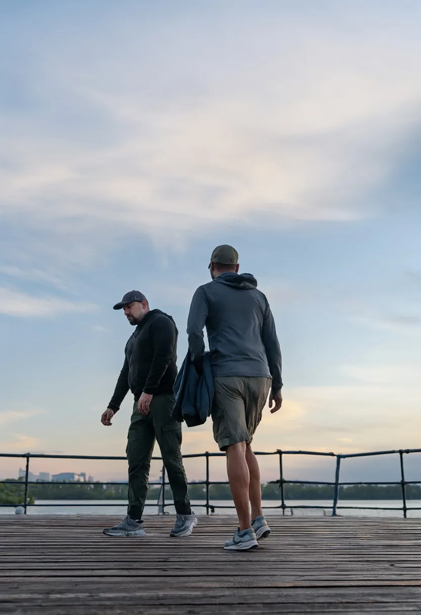 Couple on a Pier at Dawn at dusk