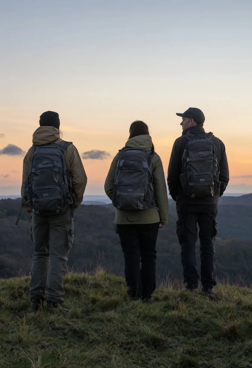 Family on a Hill Watching Sunset at dusk