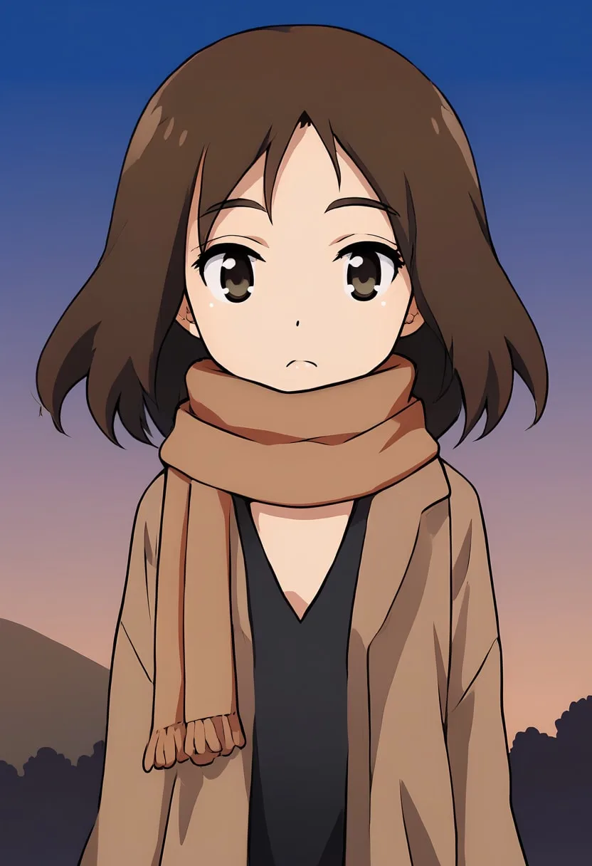 Cartoon Girl with a Scarf at dusk