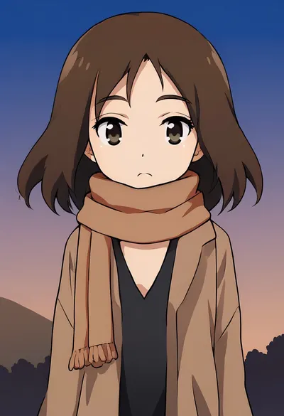 Cartoon Girl with a Scarf at dusk