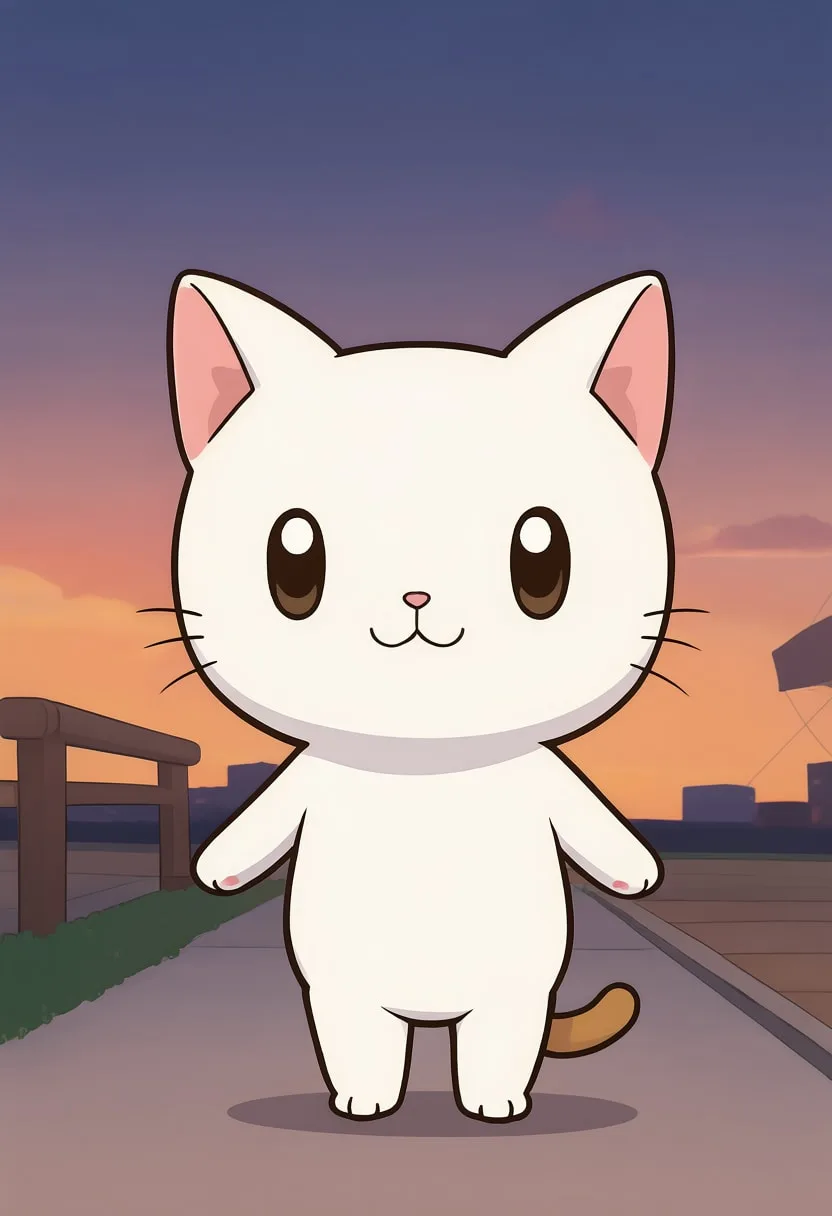 Cute Chibi Cat Character at dusk