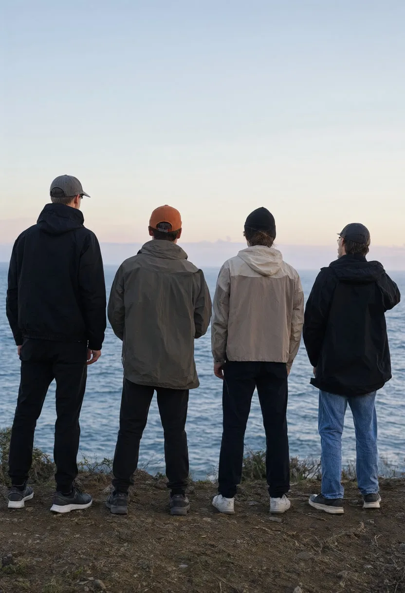 Group of Four on a Cliff at dusk