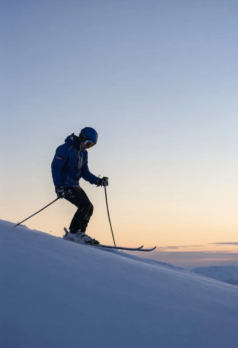 Skier Silhouette on a Ridge at dusk