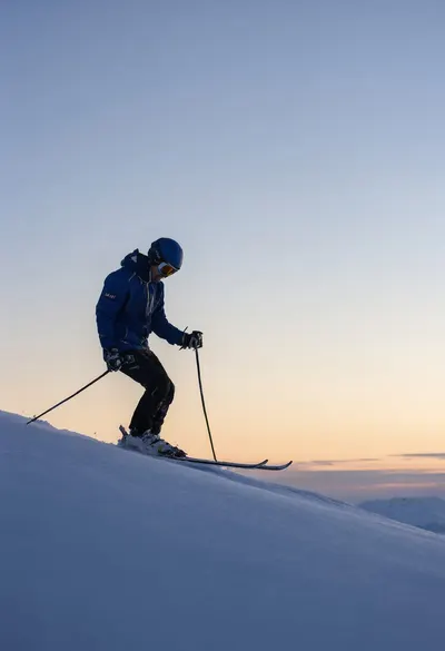 Skier Silhouette on a Ridge at dusk