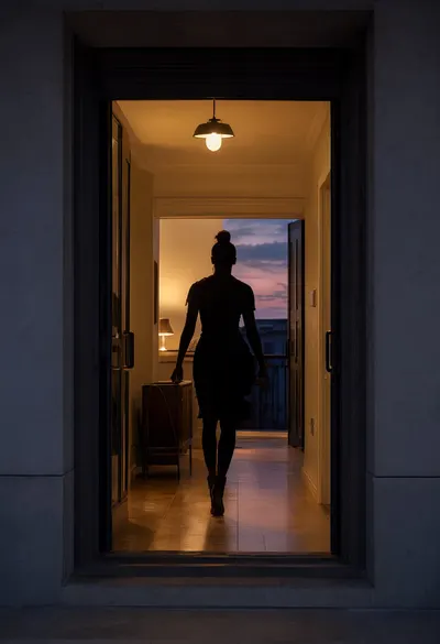 Figure in a Doorway with Warm Light at dusk