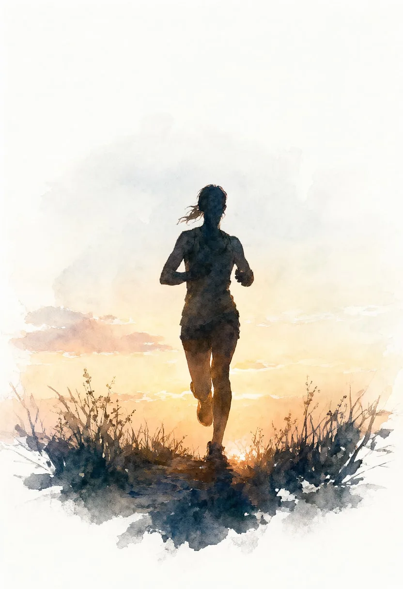 Runner Silhouette at Dawn in warm evening light