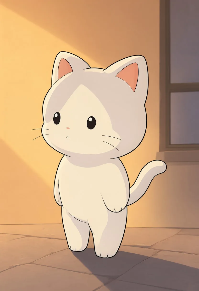 Cute Chibi Cat Character in warm evening light