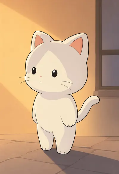 Cute Chibi Cat Character in warm evening light