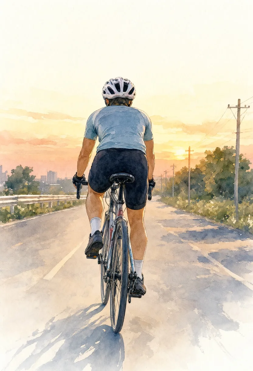 Silhouette of a Cyclist at Dusk in warm evening light