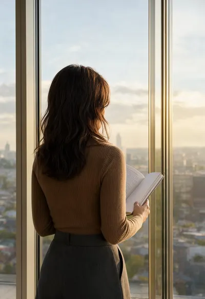 Woman Reading by a Window at golden hour