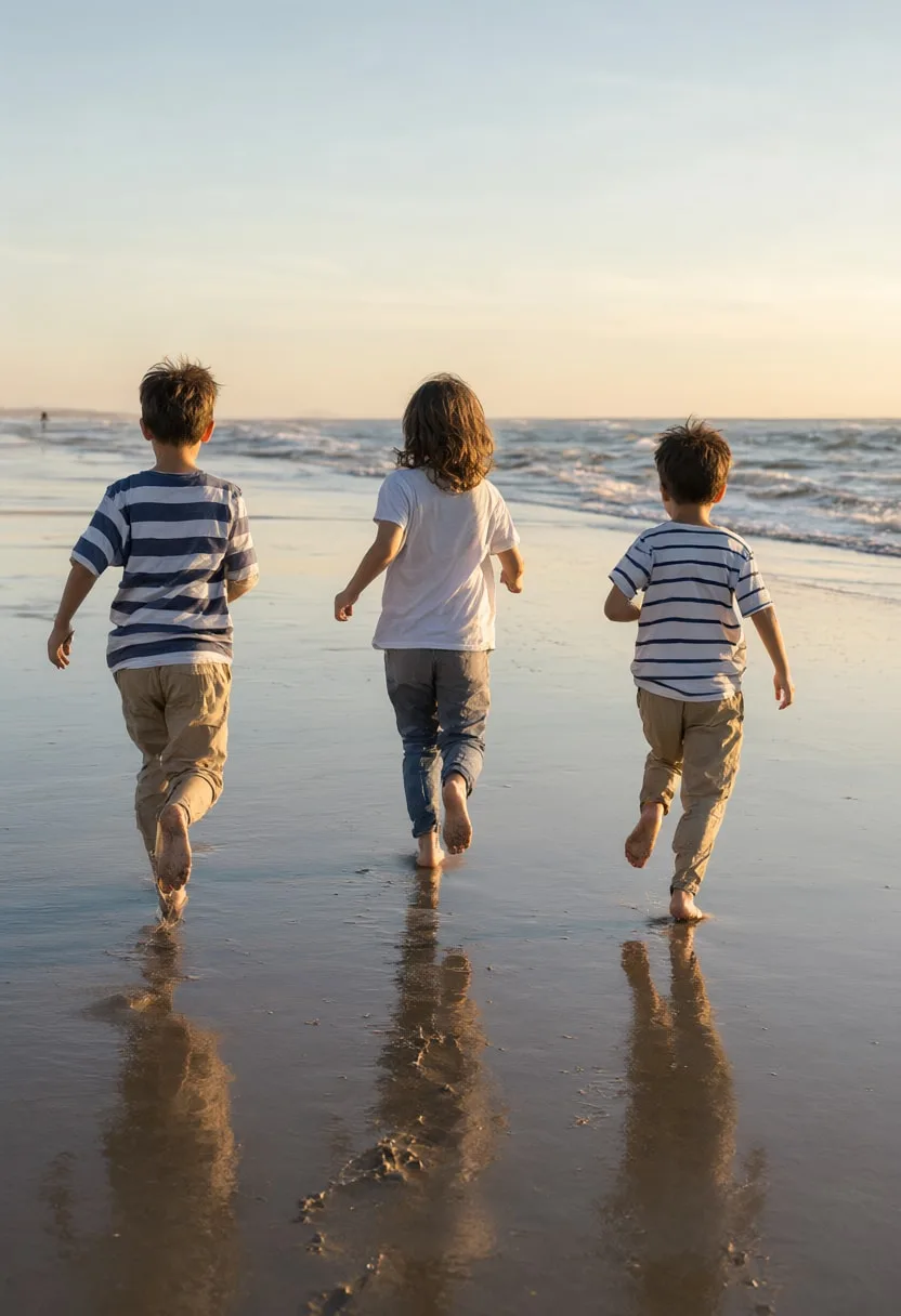 Children Running on a Beach at golden hour