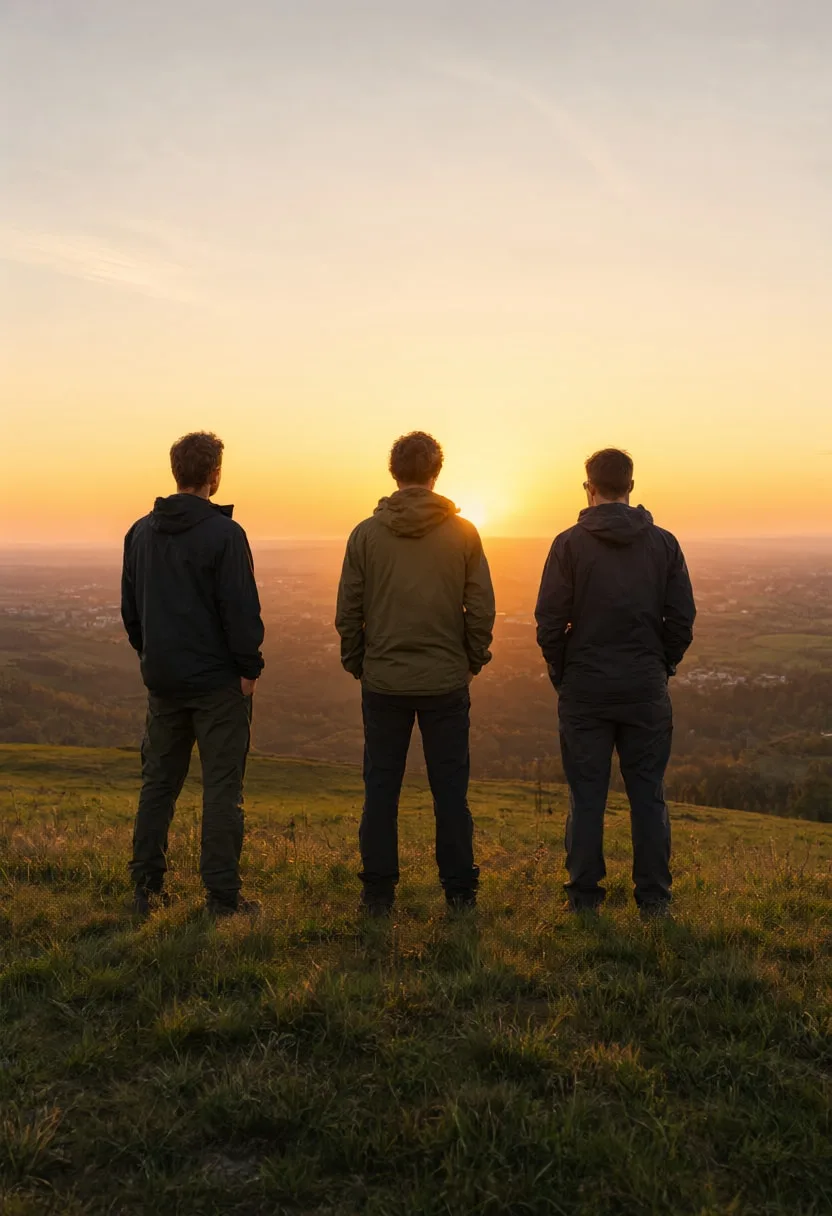 Family on a Hill Watching Sunset at golden hour