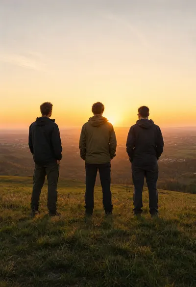 Family on a Hill Watching Sunset at golden hour