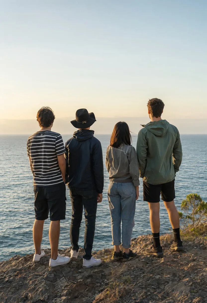 Group of Four on a Cliff at golden hour