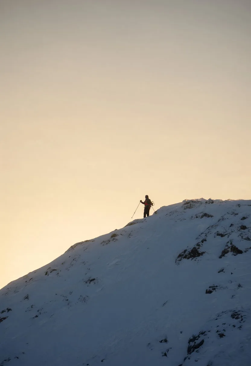 Skier Silhouette on a Ridge at golden hour