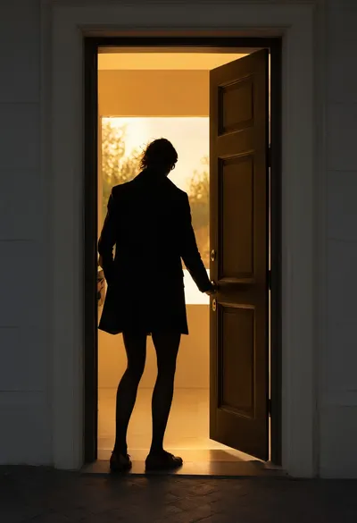 Figure in a Doorway with Warm Light at golden hour