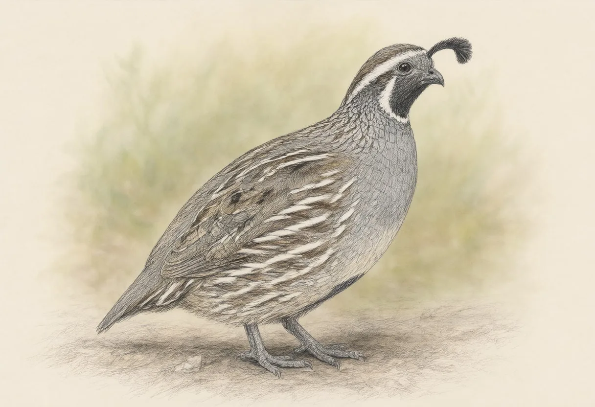Quail against a soft blurred background Pencil Sketch