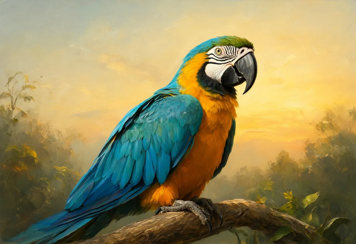 Macaw at golden hour Oil Painting