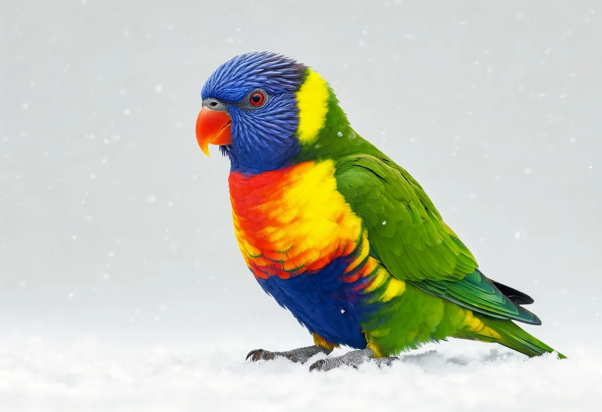 Lorikeet in falling snow Digital Illustration
