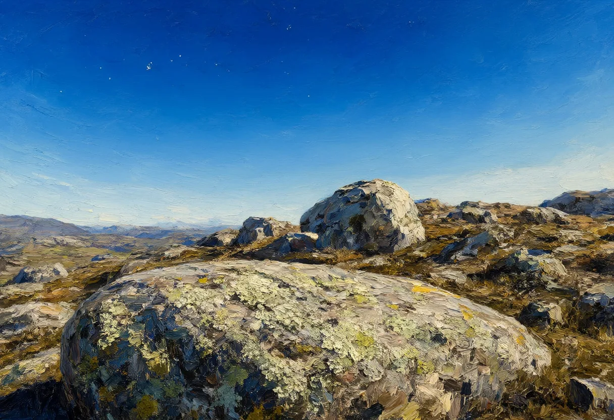 Lichen On Granite under a starry sky Oil Painting
