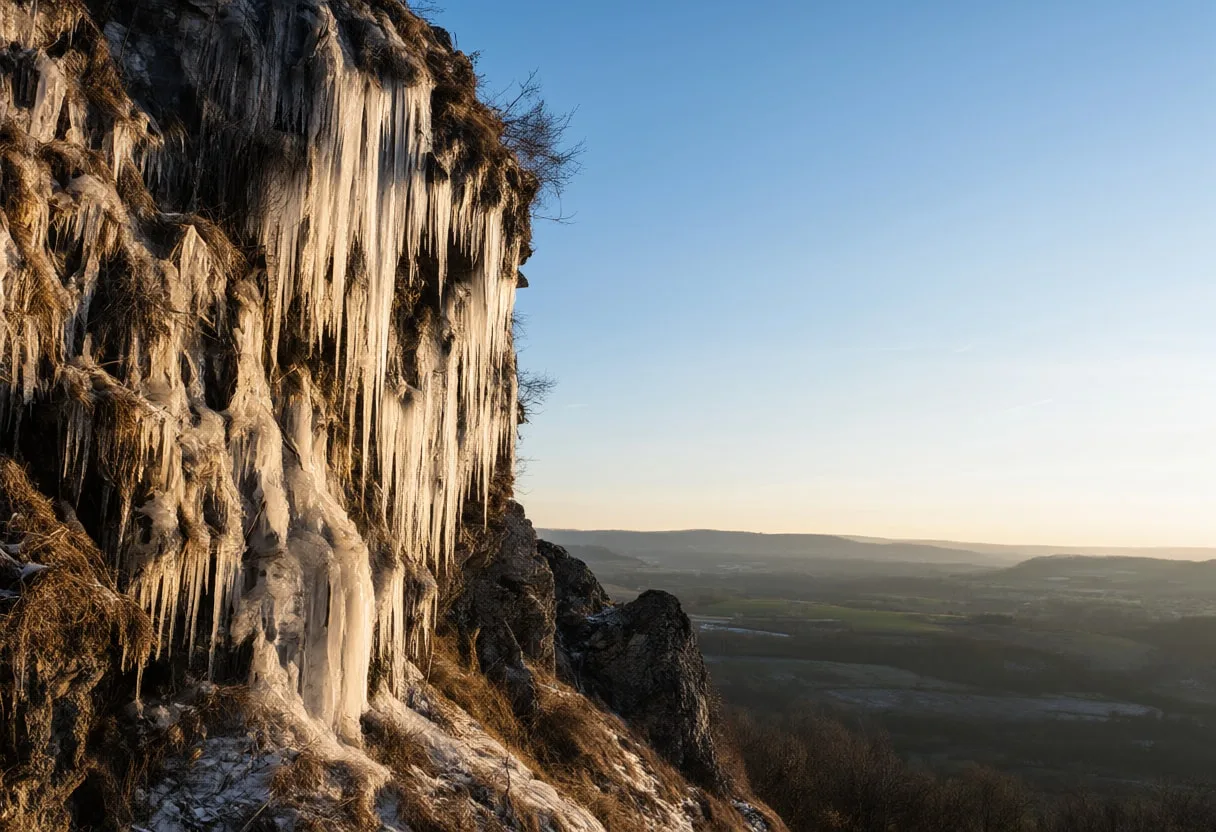 Icicles On A Cliff at golden hour
