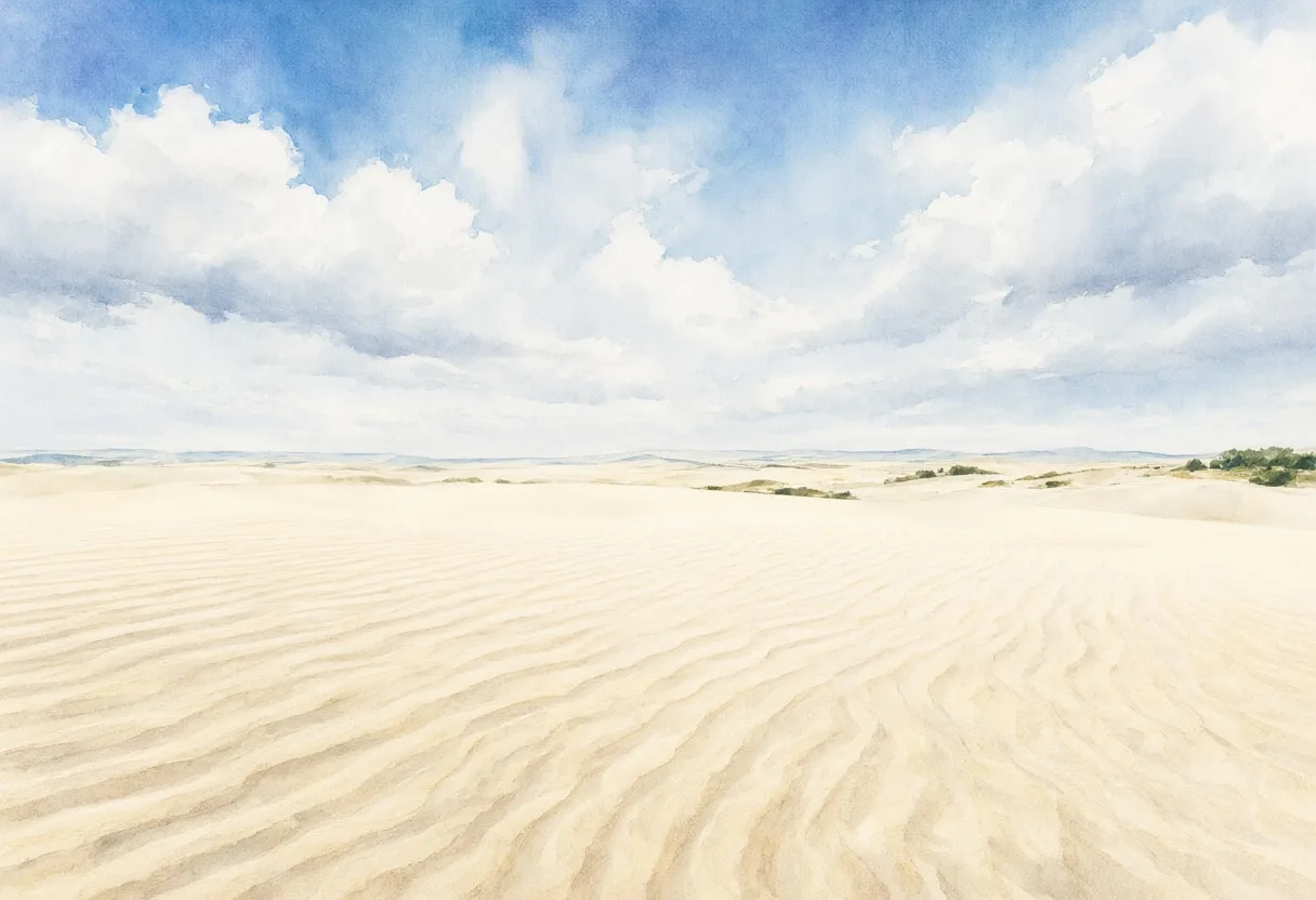 Sand Ripple Patterns under a dramatic sky Watercolour