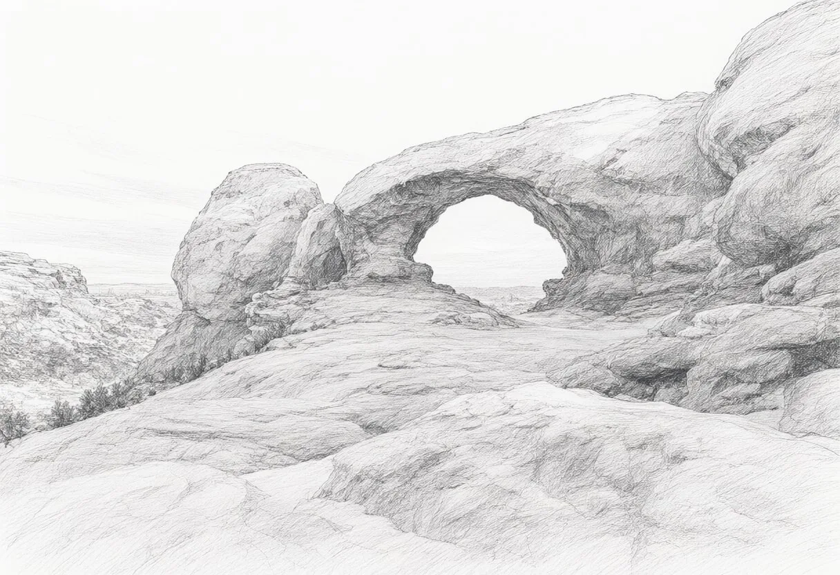 Sandstone Arch at dawn Pencil Sketch