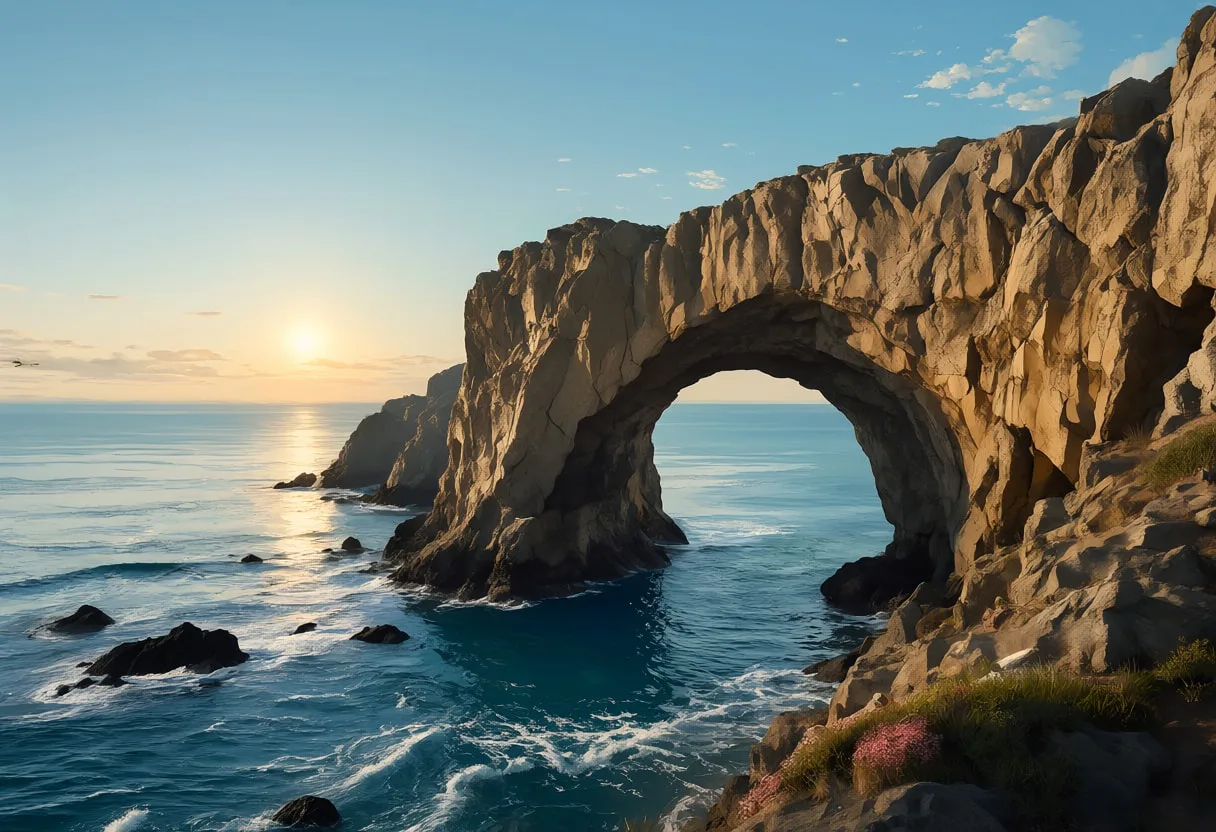 Sea Arch At Sunset Digital Illustration