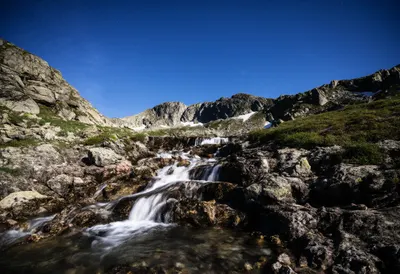Mountain Stream Cascade under a starry sky