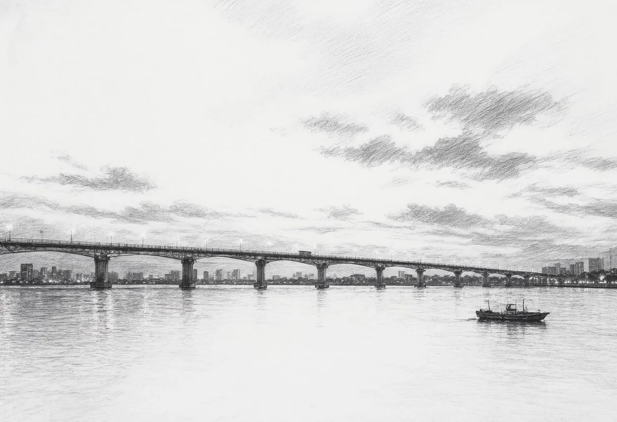 Bridge Silhouette at Dusk with dramatic clouds