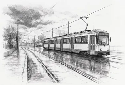 Tram Line in the Rain with dramatic clouds