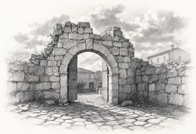 Old Town Gate in Warm Light with dramatic clouds