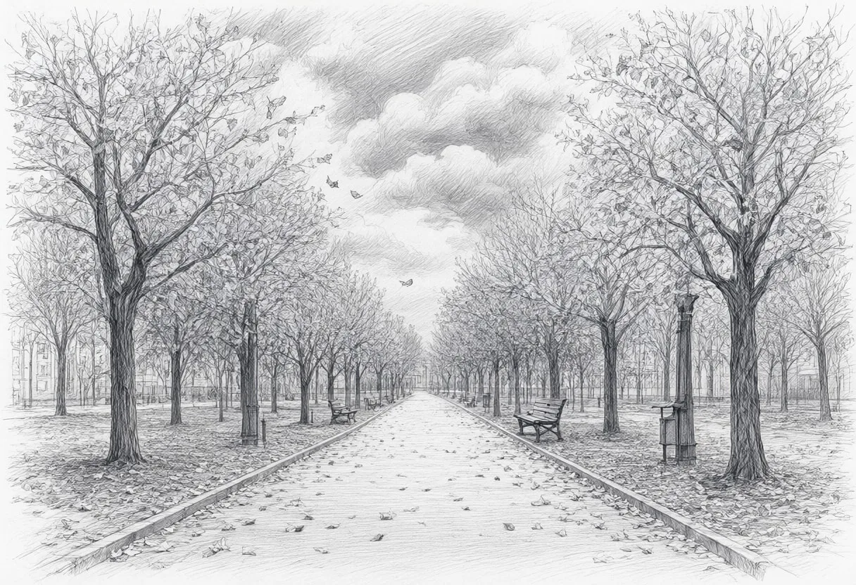 City Park in Autumn with dramatic clouds