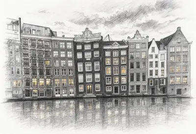 Canal Houses Reflection with dramatic clouds