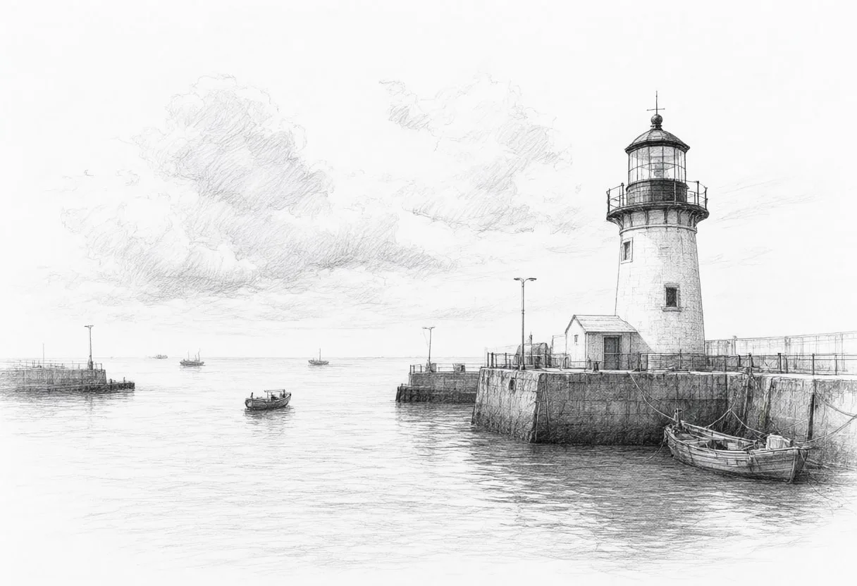 Lighthouse at the Harbour Mouth with dramatic clouds
