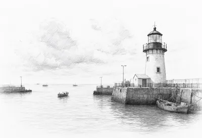 Lighthouse at the Harbour Mouth with dramatic clouds