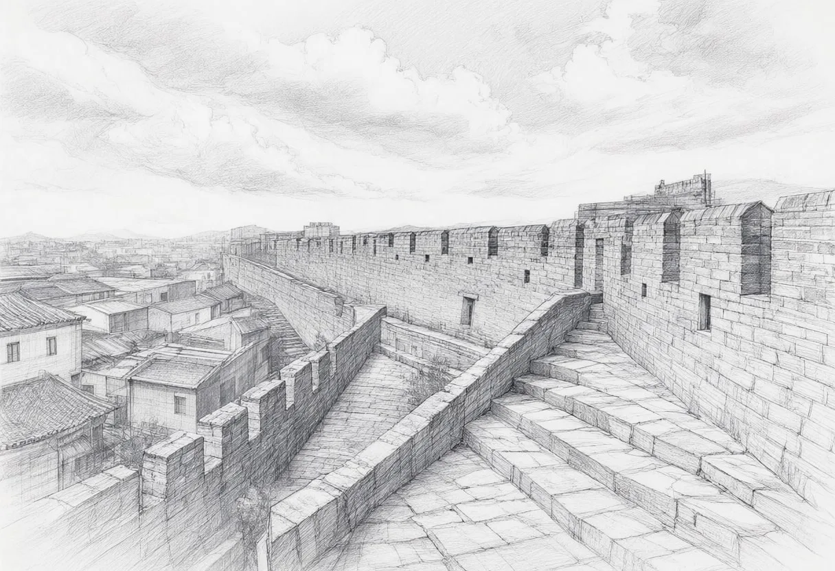 City Walls from Above with dramatic clouds