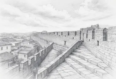 City Walls from Above with dramatic clouds