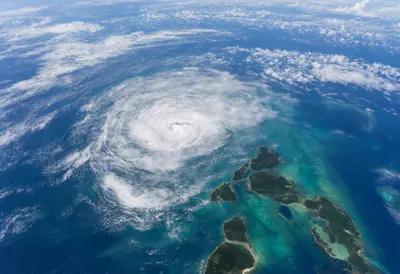 Hurricane over Island Chain from Orbit