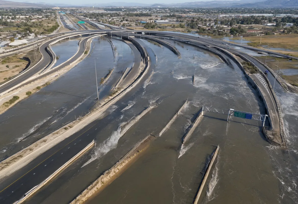 Flooded Highway Interchange from Above