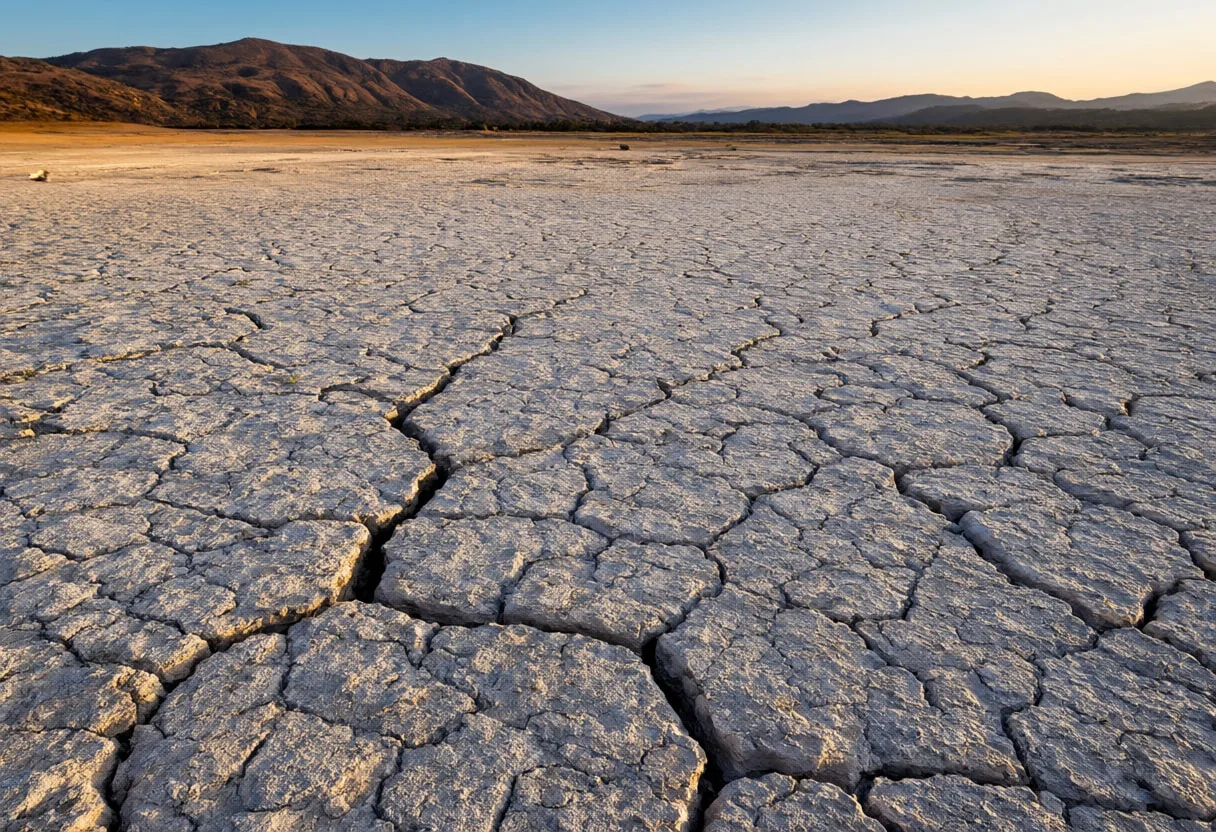 Cracked Lake Bed at Sunset