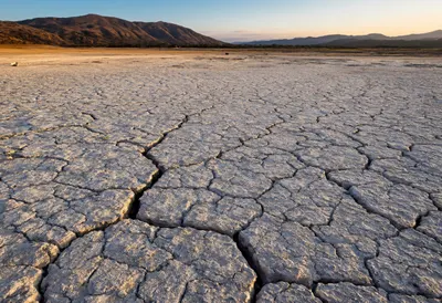 Cracked Lake Bed at Sunset