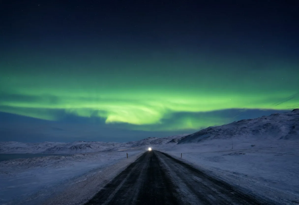 Aurora Band over a Winter Road