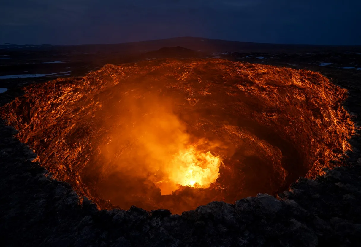 Lava Lake Glow inside a Crater