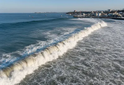 Tsunami Wave Approaching a Coast from Above