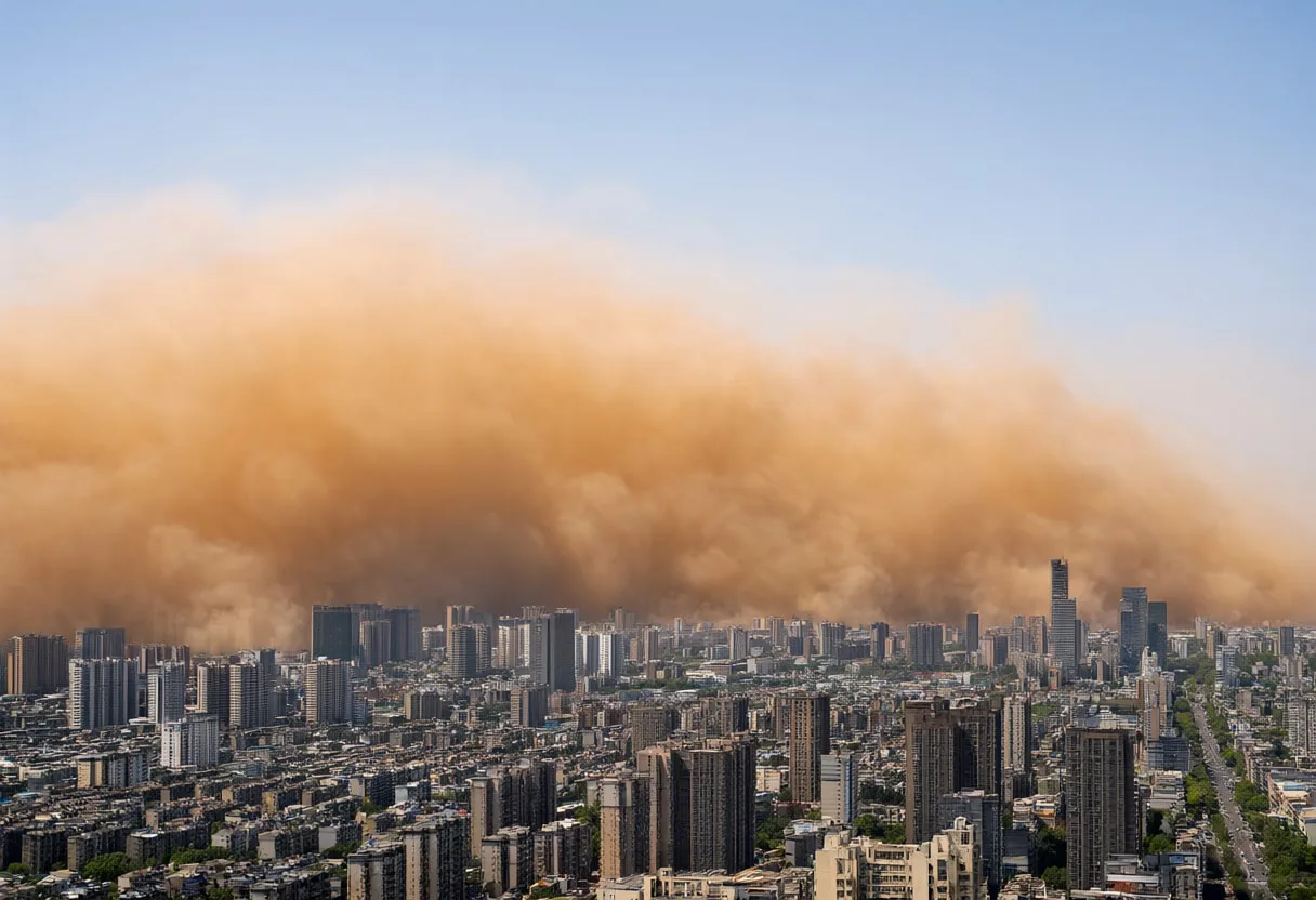 Dust Storm Sweeping across a City
