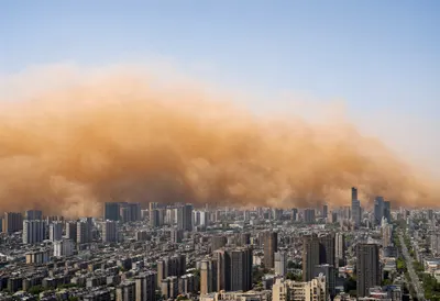 Dust Storm Sweeping across a City