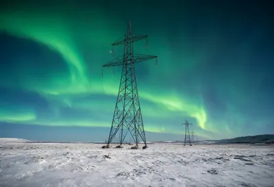 Geomagnetic Storm Aurora over Power Lines