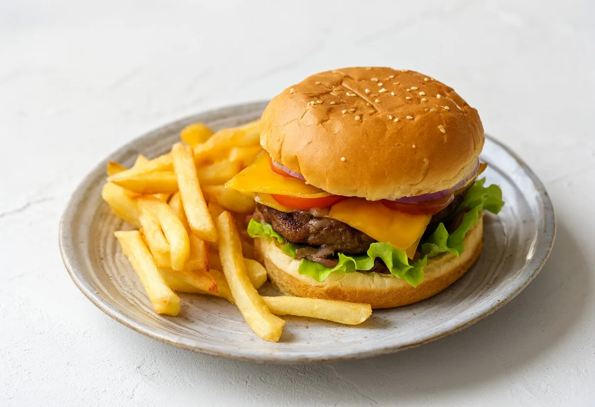 American Cheeseburger and fries
