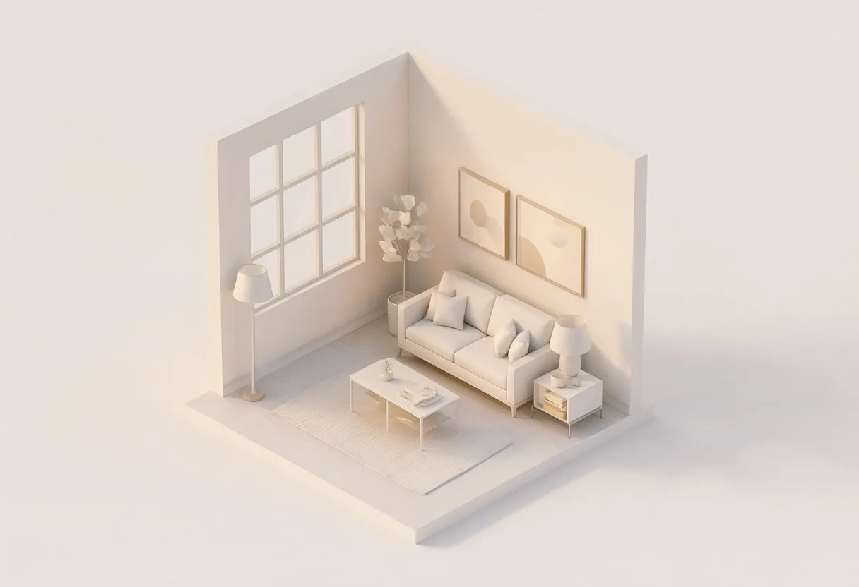 Minimal living room — At golden hour